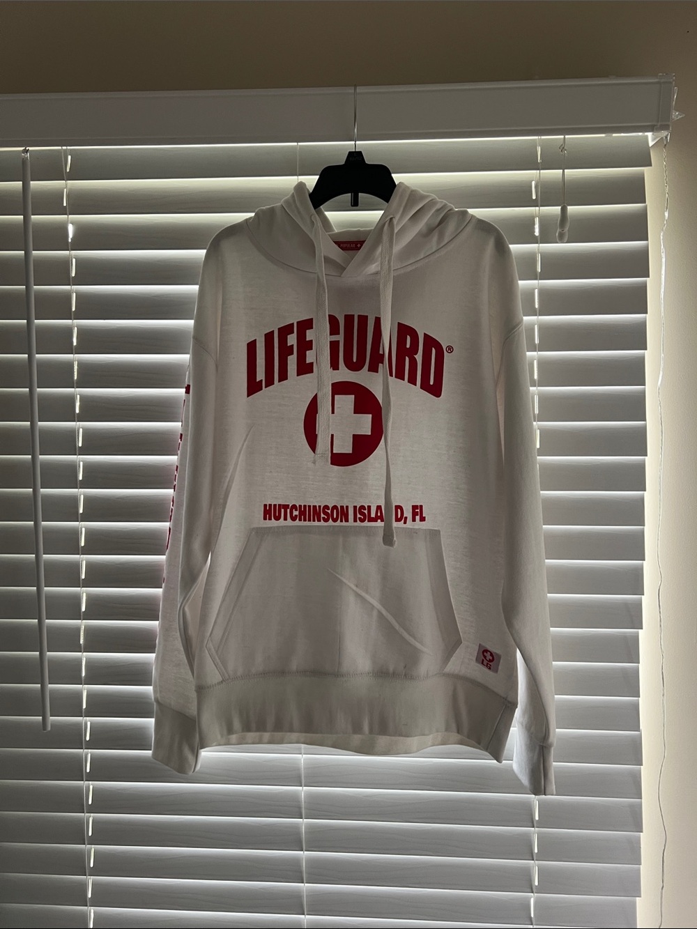 Lifeguard White and Red Lifeguard Hutchinson Island, FL Graphic Hoodie Size M